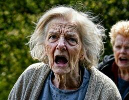 photo of angry senior people in nursing home, generative AI