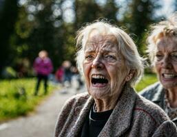 photo of angry senior people in nursing home, generative AI