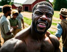 photo group of angry black slavery people in American history , generative AI