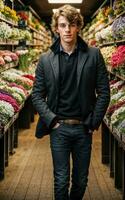 photo of man as a florist flower store, generative AI