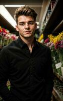 photo of man as a florist flower store, generative AI