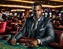 photo of angry and upset gambler man in casino, generative AI