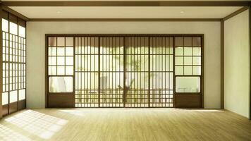 the hallway Clean japanese minimalist room interior, 3D rendering photo