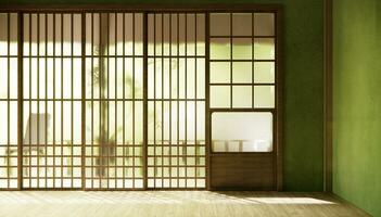 Green hallway Clean japanese minimalist room interior. photo