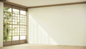 the hallway Clean japanese minimalist room interior, 3D rendering photo