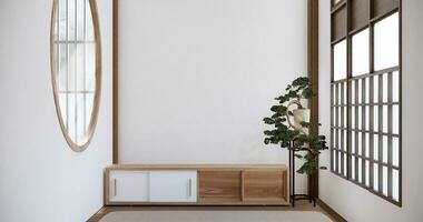 Japandi style living empty room with decorated minimalist and tv cabinet. photo