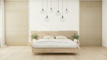 Bedroom japanese minimal style.,Modern white wall and wooden floor, room minimalist. 3D rendering photo