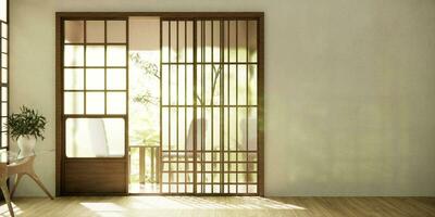 el pasillo limpiar japonés minimalista habitación interior, 3d representación foto