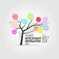 World Development Information Day poster with information technology on a tree branch vector