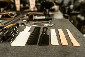 hairdresser accessories are on the shelf in the salon photo