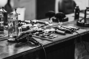 hairdresser accessories are on the shelf in the salon photo