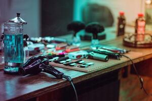 accessories for haircuts are on the shelf in the salon photo