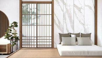 Modern japan style bedroom decorated and minimalist bed. photo