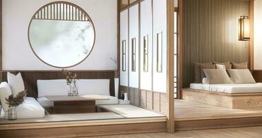 Japón estilo vacío habitación decorado con piso y pared de madera . foto