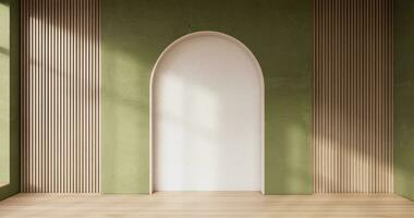 Empty room - green wall on wood floor interior photo