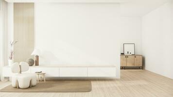 muji minimalista, sofá mueble y moderno habitación diseño mínimo.3d representación foto