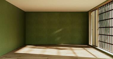 Empty room - green wall on wood floor interior and decorations plants. 3D rendering photo