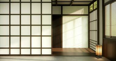 Japan room ,Muji style, Empty wooden room,Cleaning japandi room interior photo