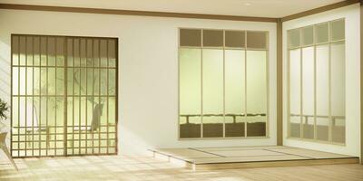 Nihon room design interior with door paper and wall on tatami mat floor room japanese style. photo