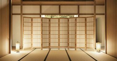 Interior, Empty room and tatami mat floor room japanese style. photo