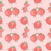 Vector seamless pattern with cute tomatoes vegetable characters