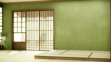 Nihon room design interior with door paper and wall on tatami mat floor room japanese style. photo