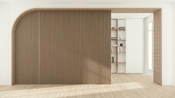 Architecture and interior concept Empty room and wood panels wall background 3D illustration rendering photo