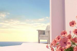 Abstract summer beach scene with a podium background. 3d rendering. generative ai. photo