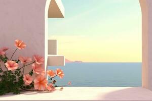 Abstract summer beach scene with a podium background. 3d rendering. generative ai. photo