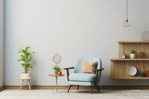 Interior mock up living room with wooden table and armchair, 3d rendering. generative ai. photo