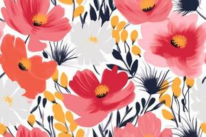 Vector seamless pattern with hand drawing wild flowers, colorful botanical illustration, floral elements, hand drawn repeatable background. Artistic backdrop. generative ai. photo