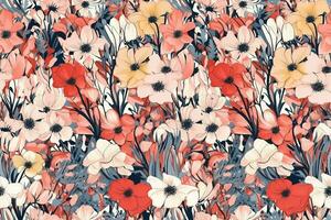 Floral liberty pattern. Plant background for fashion, tapestries, prints. Modern floral design perfect for fashion and decoration. generative ai. photo