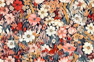 Floral liberty pattern. Plant background for fashion, tapestries, prints. Modern floral design perfect for fashion and decoration. generative ai. photo