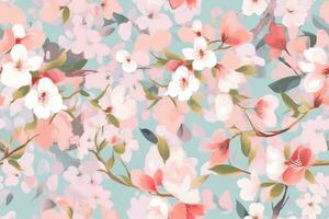 Abstract floral seamless pattern. Bright colors, painting on a light background. Cherry blossoms. generative ai photo