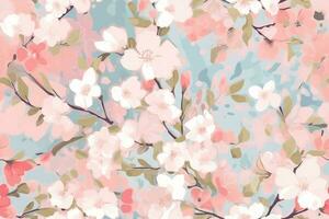 Abstract floral seamless pattern. Bright colors, painting on a light background. Cherry blossoms. generative ai photo