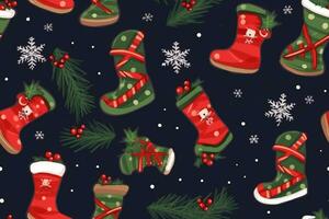 christmas boot pattern. for fabric, wrapping paper and other decoration. Vector illustration, generative ai. photo