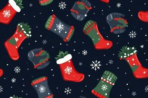 christmas boot pattern. for fabric, wrapping paper and other decoration. Vector illustration, generative ai. photo