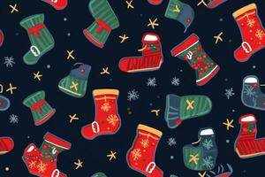 christmas boot pattern. for fabric, wrapping paper and other decoration. Vector illustration, generative ai. photo
