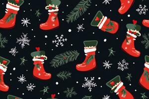 christmas boot pattern. for fabric, wrapping paper and other decoration. Vector illustration, generative ai. photo
