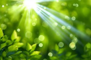 verde borroso antecedentes y luz de sol. generativo ai. foto