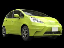 Toxic green metallic modern compact car - front closeup photo