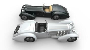 Black and white vintage cars - both sides view photo