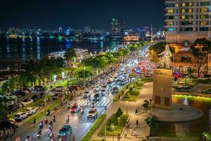 Ho Chi Minh, Viet Nam - 6 August 2023 Traffic jam occurs on Ton Duc Thang street in the city center Ho Chi Minh city. photo