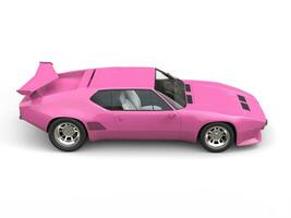 Eighties pink concept sports car - top down side view photo