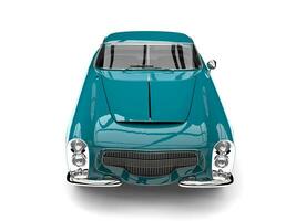 Dark cyan vintage muscle car - top down front view photo