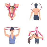 Set of Aerial Gymnastics Flat Characters vector