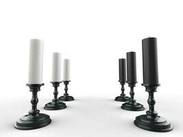 Black and white candles on black candle holders photo