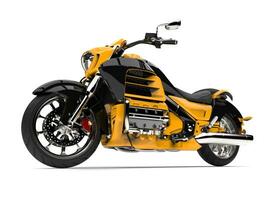 Sun yellow modern chopper motorcycle - low angle shot photo