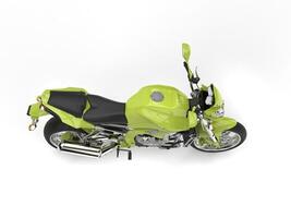 Acid green modern sports motorcycle - top down side view photo