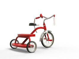 rojo triciclo en blanco antecedentes foto